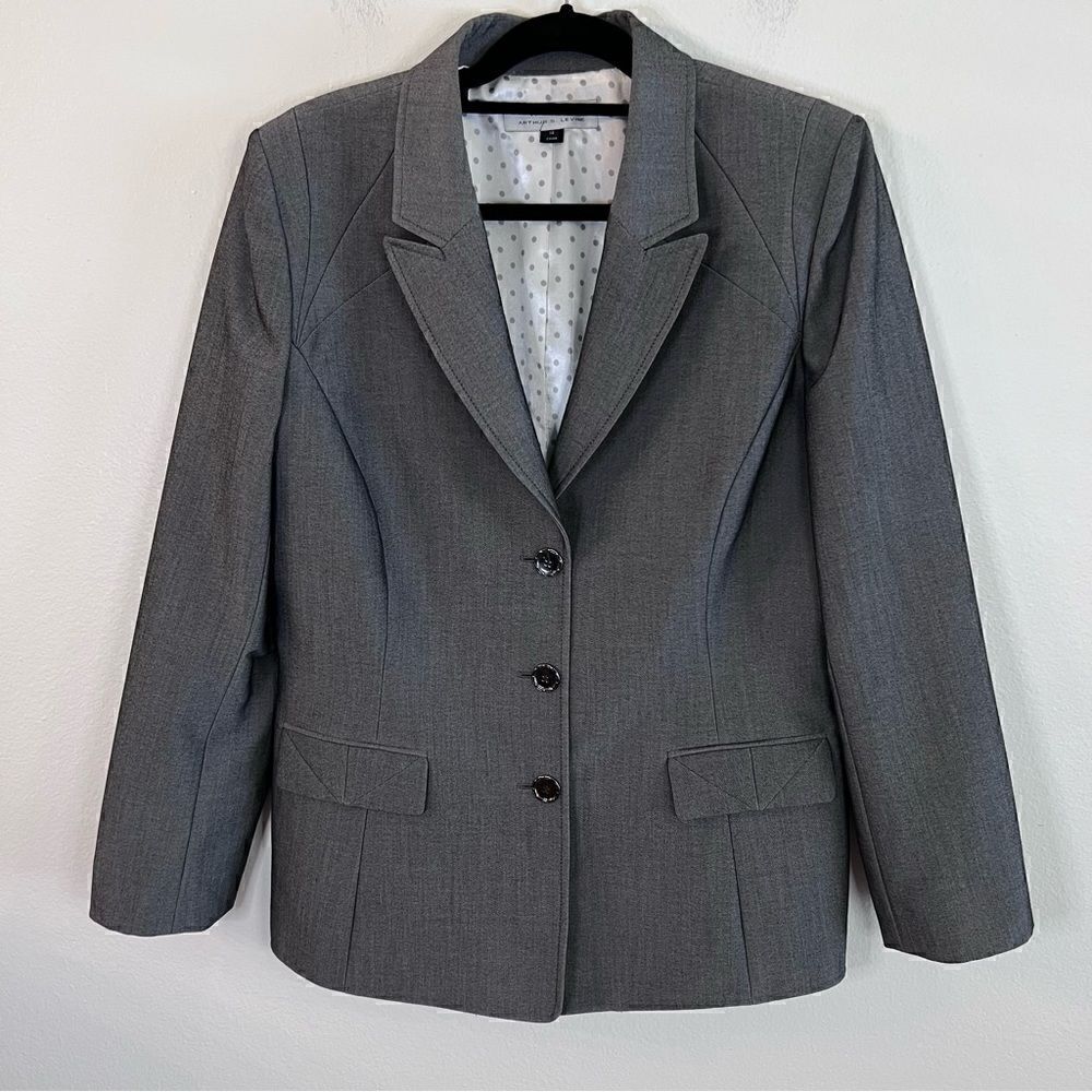 Tahari Blazer Women’s Size 14 Gray W/ Sheen Lined Button Front Ponte Knit